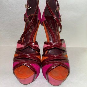 5" Bright Pink and Orange Platform Stilletos Size 7